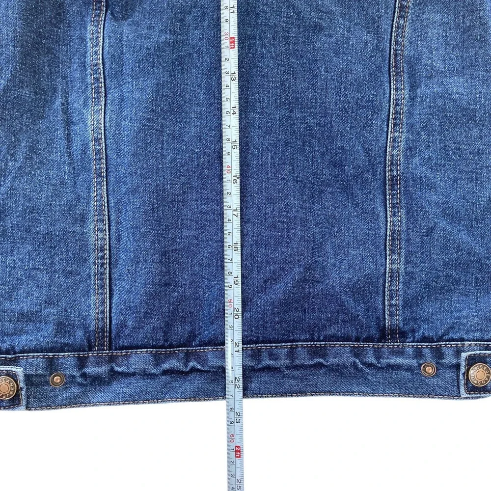 Denim Jacket Womens Small Sherpa Lined Trucker Distressed Fur Collar Cotton Poly